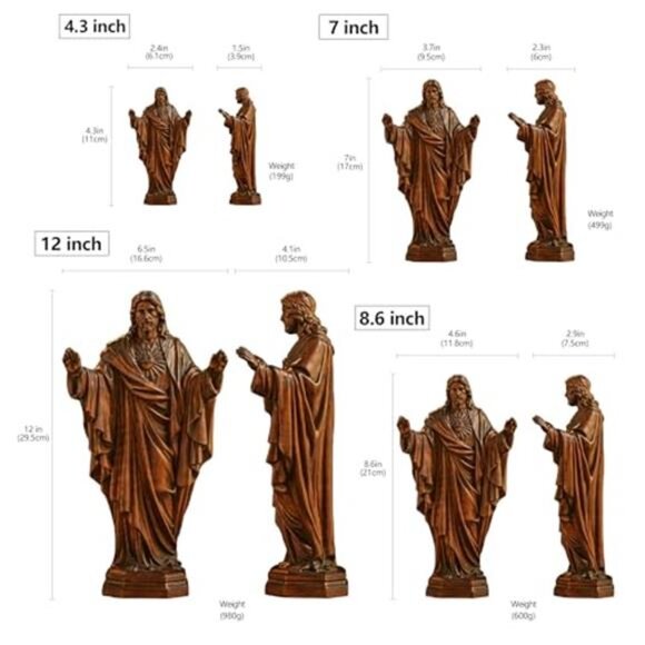 Wooden Sacred Heart of Jesus Statue, Handmade Jesus Figurine Ornament - Picture 3 of 7